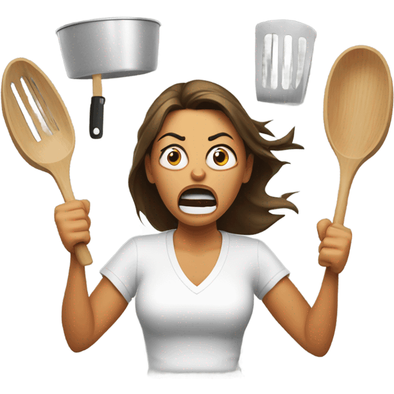 angry woman throwing kitchen utensils in anger using face with symbols on mouth emoji emoji