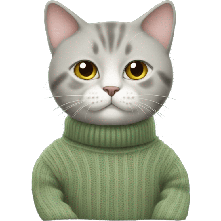 British short hair cat wearing a sage Green Sweater  emoji