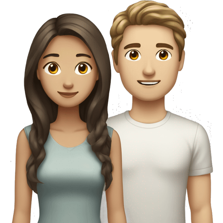 brown haired asian girl with straight hair and brown haired white guy with wavy hair emoji