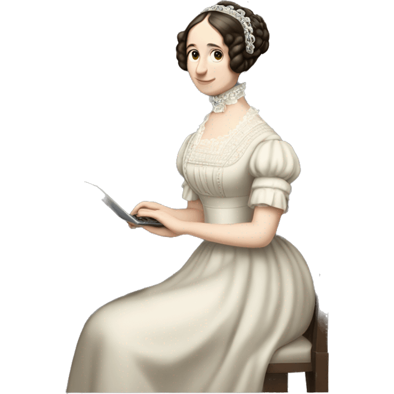 historical figure Ada Lovelace typing on a laptop emoji