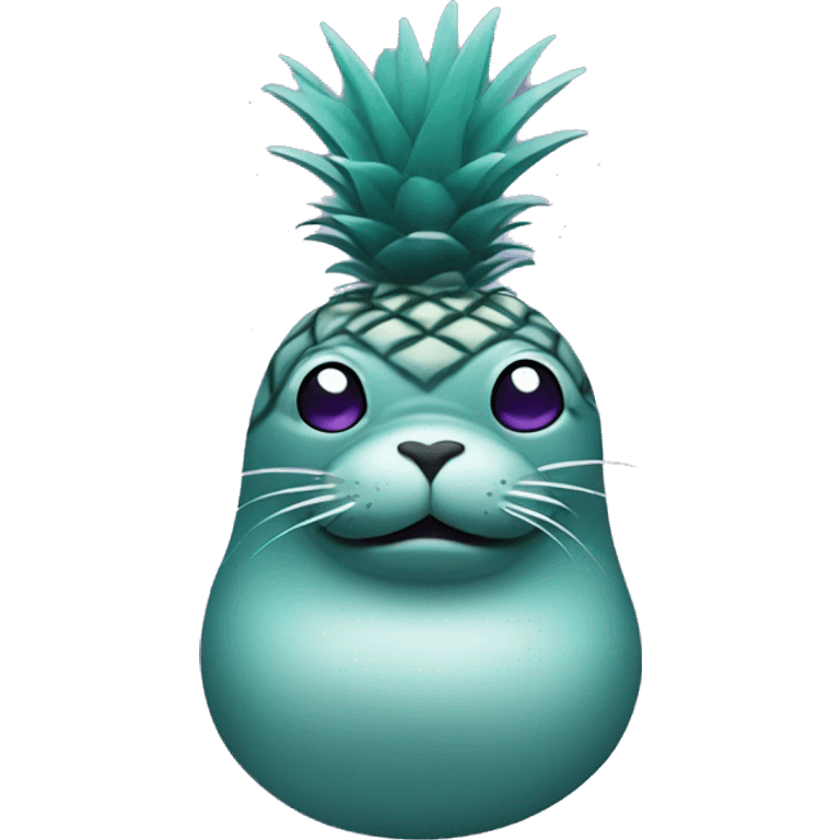 teal seal that is teal with a purple pineapple that is purple on its head emoji