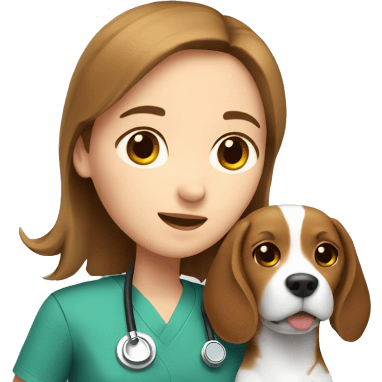 Beagle cuddles doctor girl with brown hair emoji