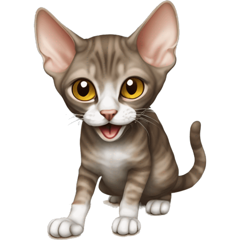 dark brown tabby devon rex playing with a mouse emoji