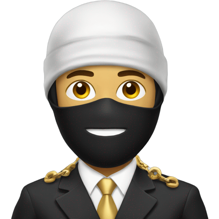 News anchor wearing a balaclava and gold chain emoji