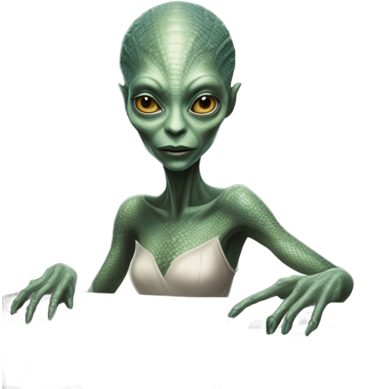 a Reptilian alien woman, play a piano emoji