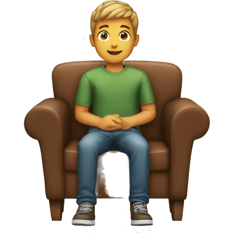 young boy sitting in a wood chair emoji