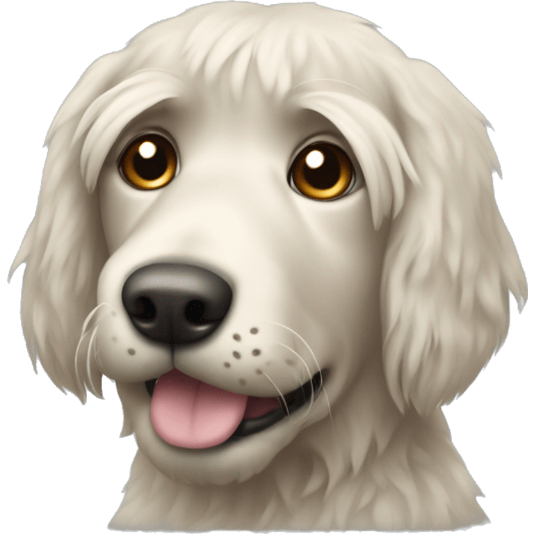 shaggy dog similar to labrador with sticking out hair emoji