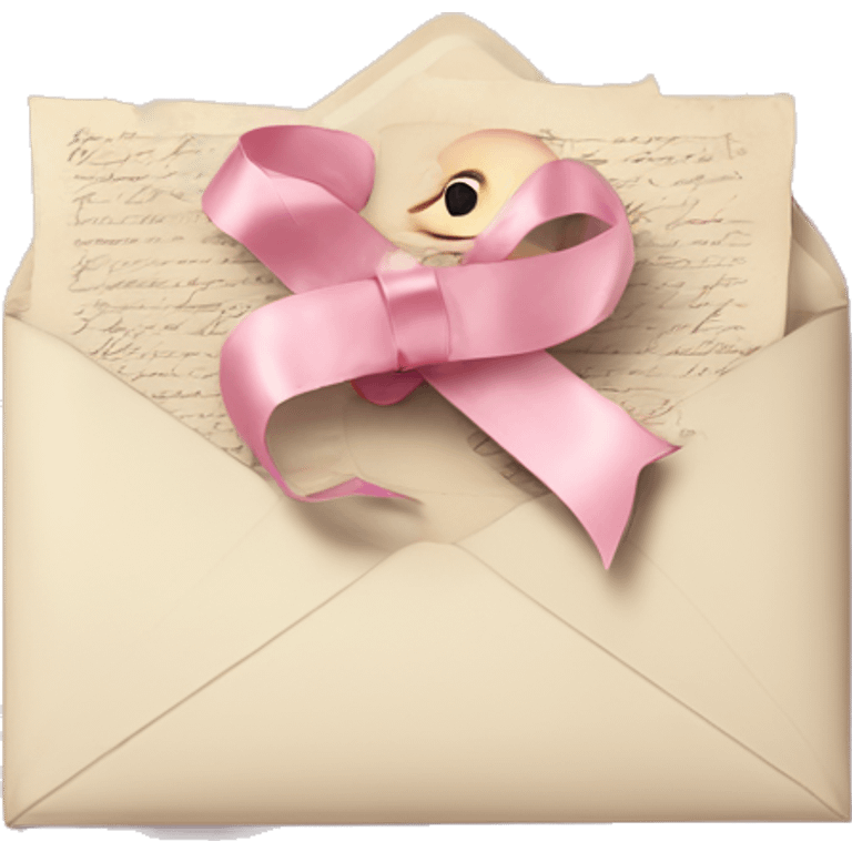 vintage love letters in envelope tied with a baby pink ribbon  emoji