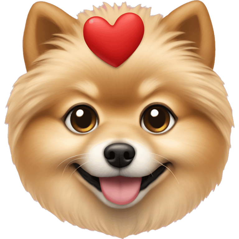 Beige pomeranian holding a heart emoji