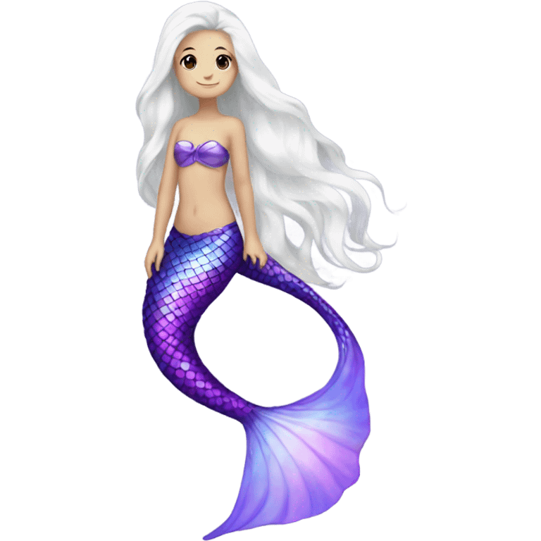 Iridescent mermaid tail full body white girl long hair brown and purple emoji