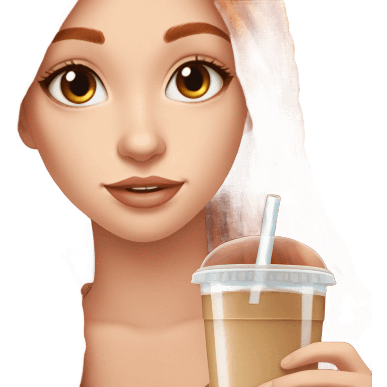 Beautiful fair skin long orange red hair girl brown eyes fair skin girly beautiful drinking straw iced ice coffee clean white beautiful emoji