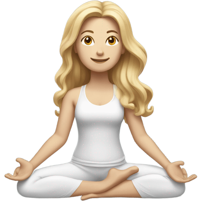 White woman, long hair, blonde hair, wavy hair, yoga pose emoji