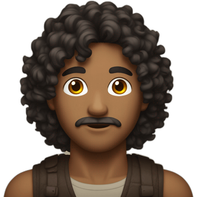 dark-haired man with curly hair with a brown bustier emoji