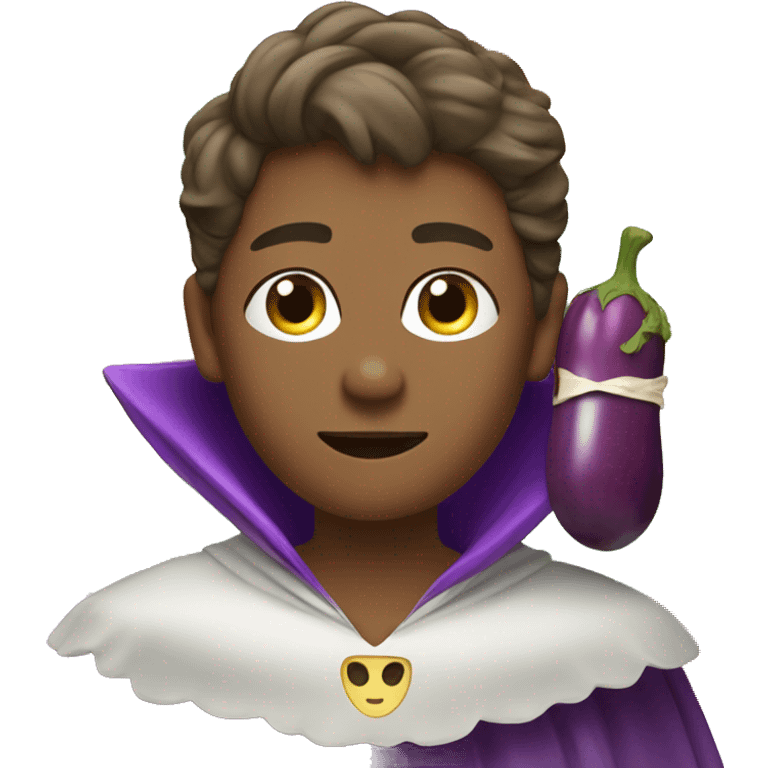 David wearing pride flag cape and eating eggplant emoji