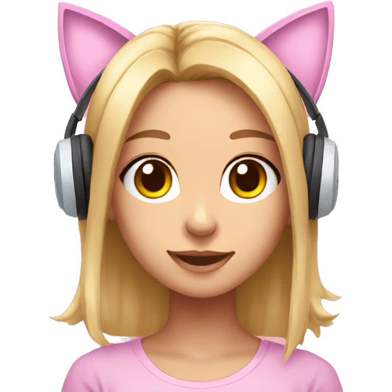 Girl with pastel pink gaming headset that has cat ears  emoji