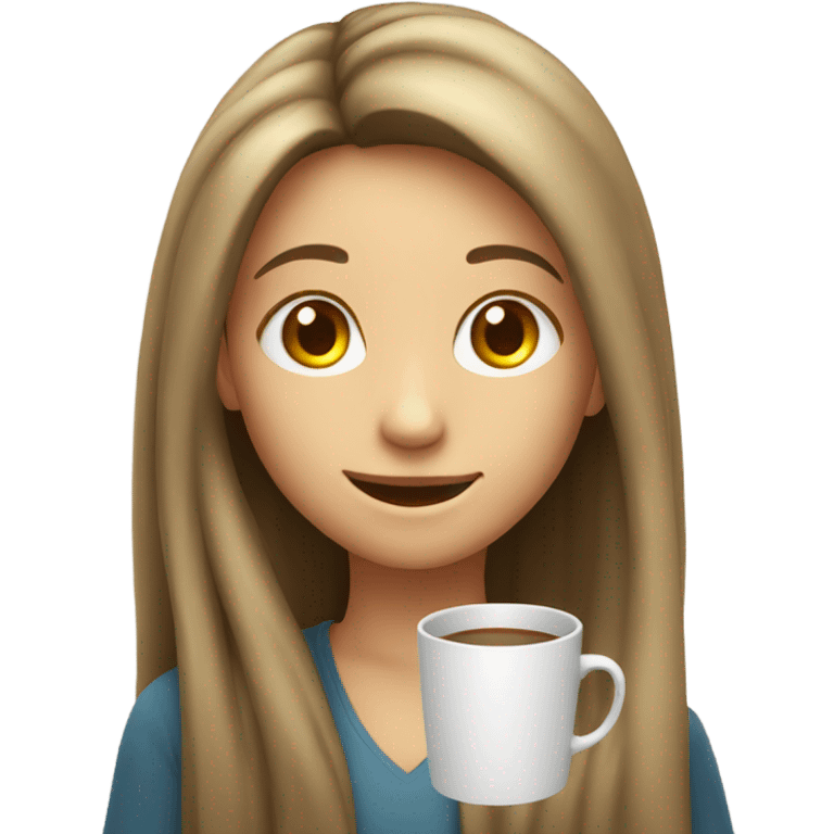 smiling girl with long hair with mug emoji