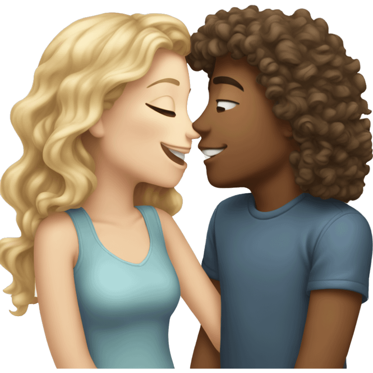 happy white  girl with curly hair kissing boy emoji