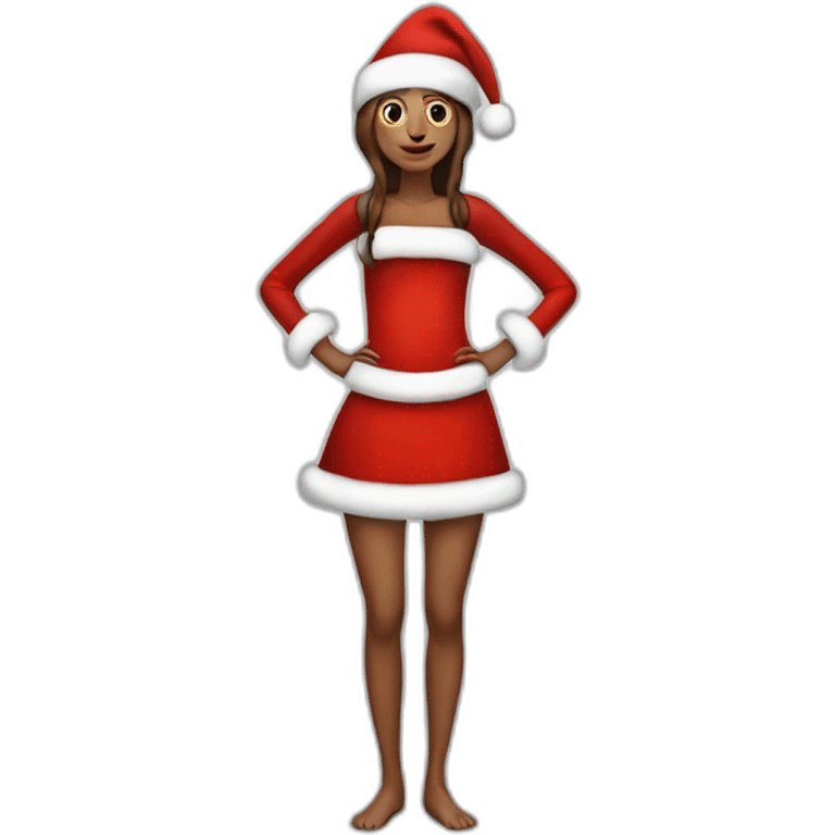 skinny woman dressed as santa for christmas who takes the pose full height emoji