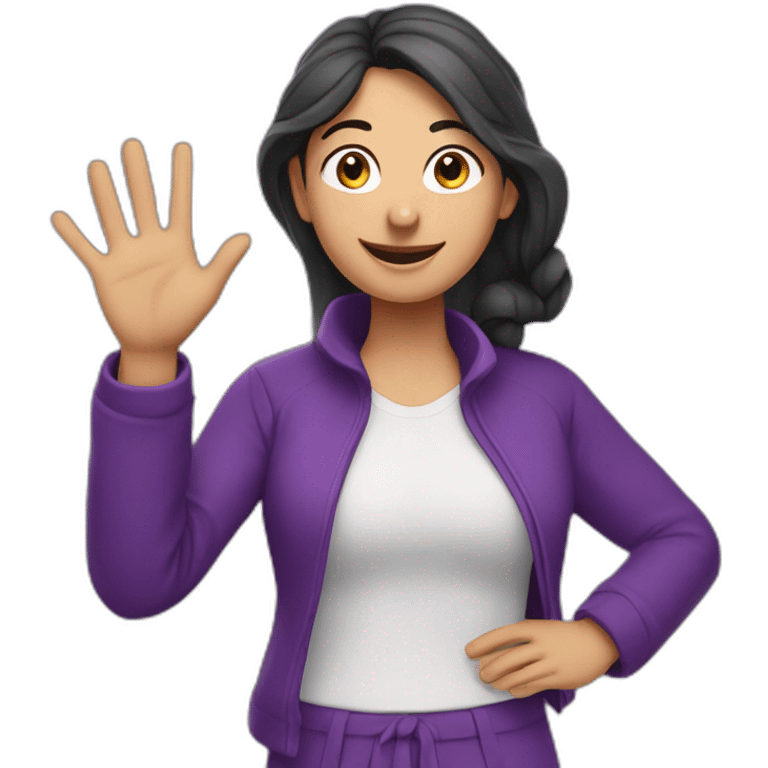 Armenian woman saying hello and giving five with happy face  in purple clothes  emoji