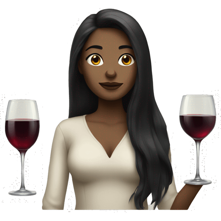 pale woman with black long hair and a glass of wine emoji