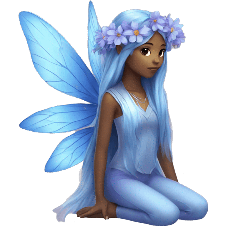 Beautiful, blue flower, fairy, blue, silver, purple, long hair, big wings emoji