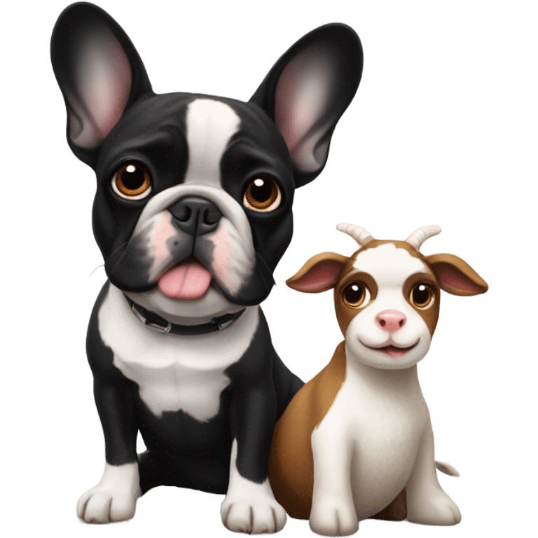 Black and white french bulldog with a goat emoji