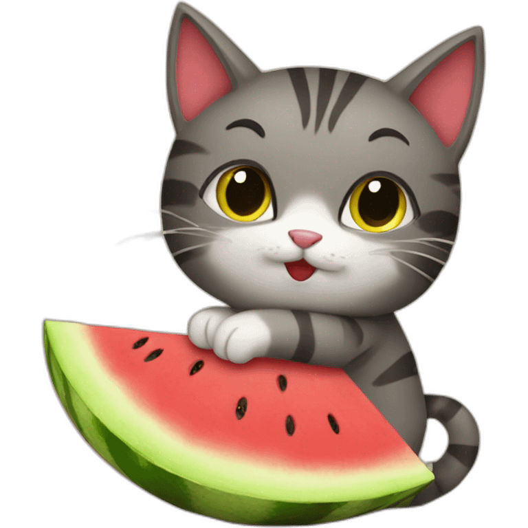 Cat hugging a watermelon emoji