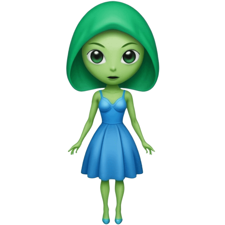 green alien woman in blue dress emoji