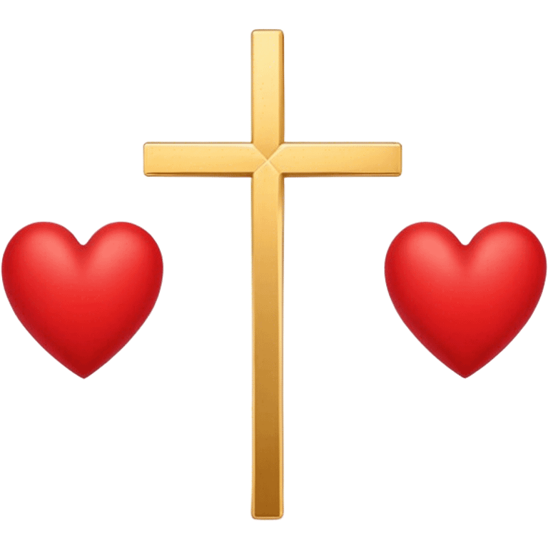 Two red  hearts connected by one simple gold cross  emoji