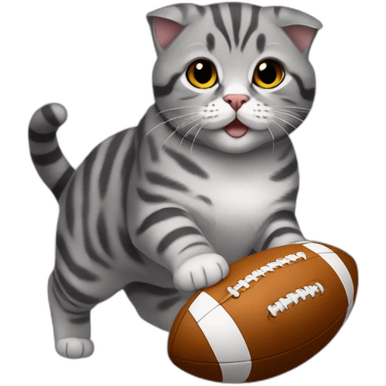 grey tabby scottish fold playing rugby emoji