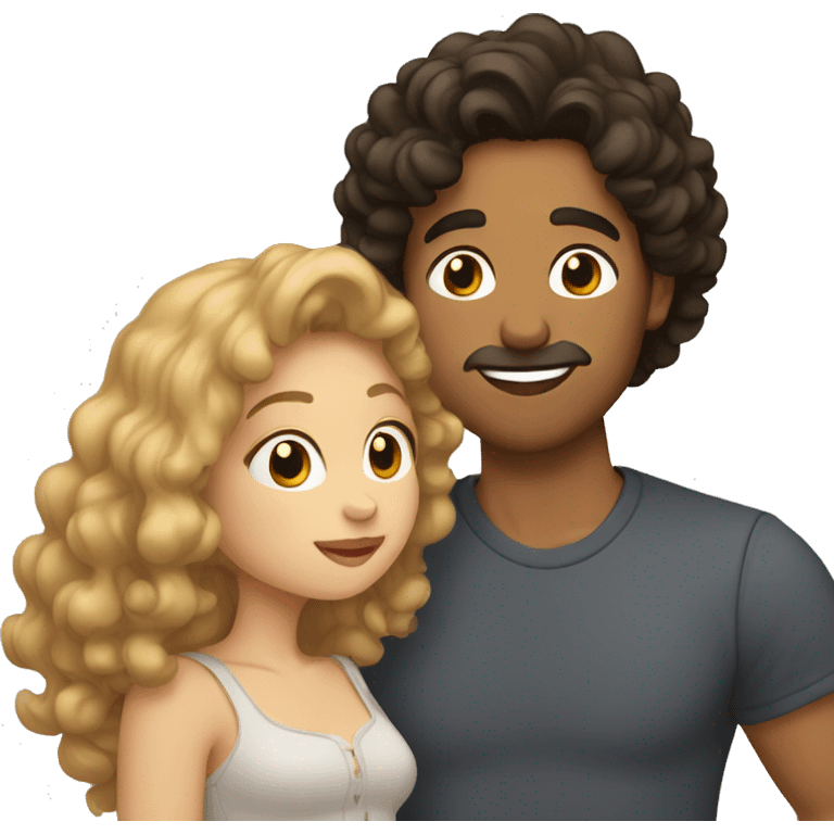 pale long brown-haired man kissing a tan man with curly black hair  emoji