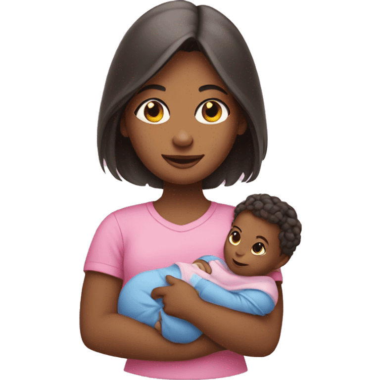 girl with pink shirt holding a baby  emoji