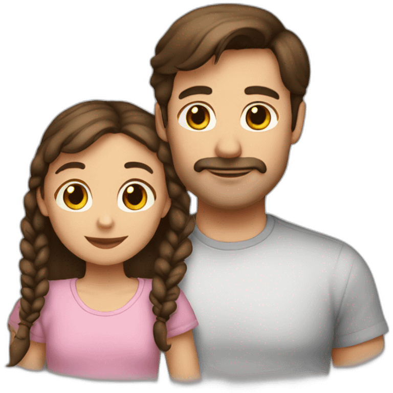 brown haired dad with dark brown haired daughter with pigtails emoji cute  emoji