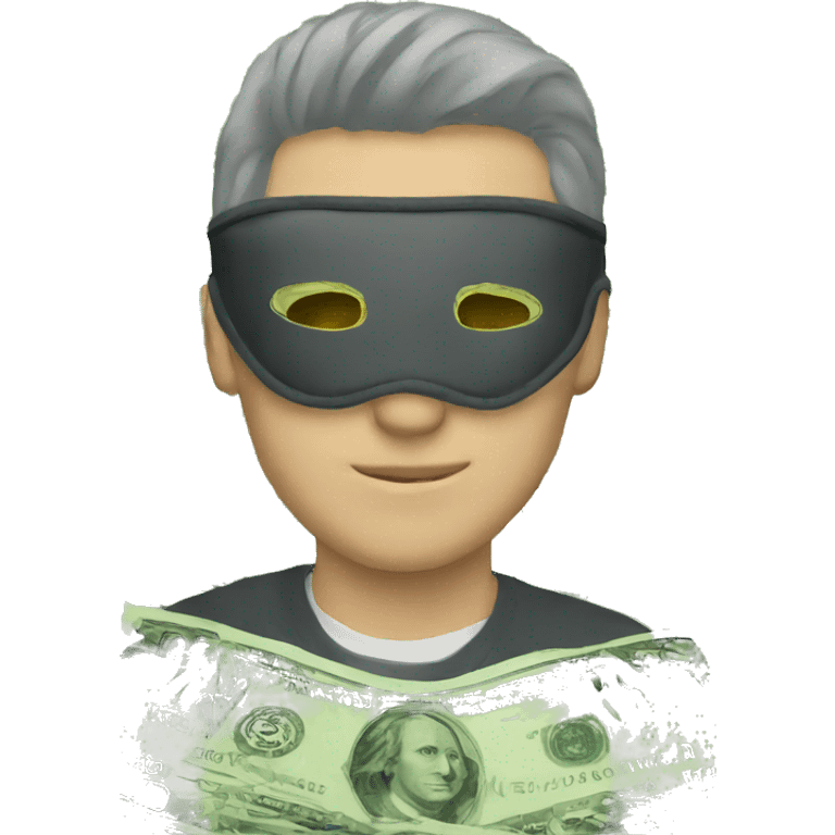 man wearing eye mask made of money emoji