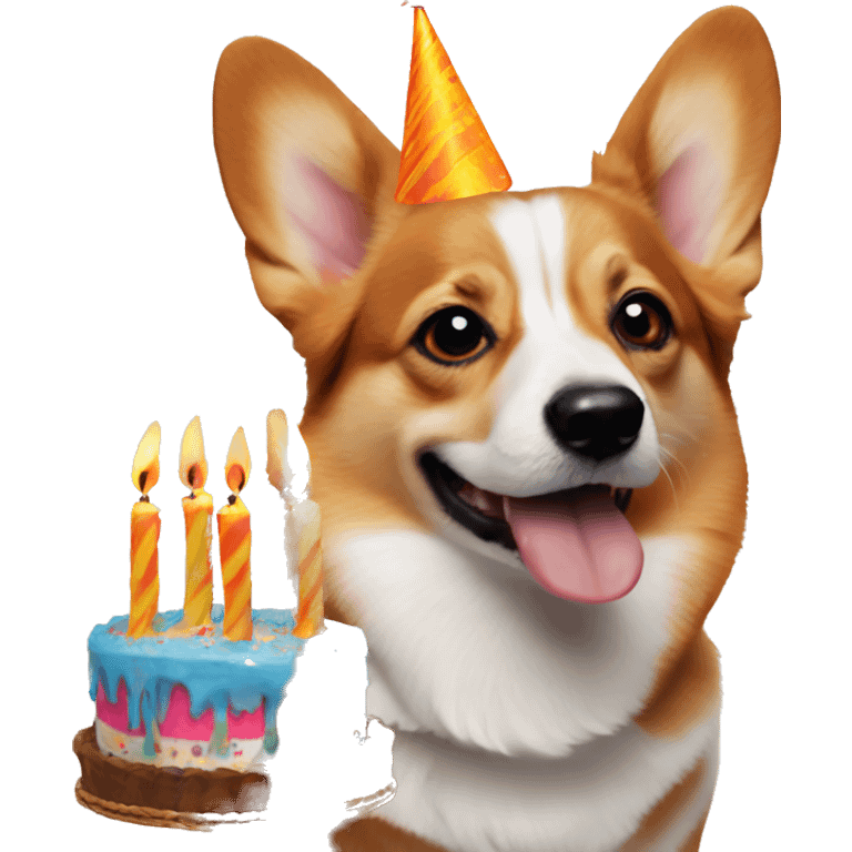 birthday dog corgi blowing candles  emoji