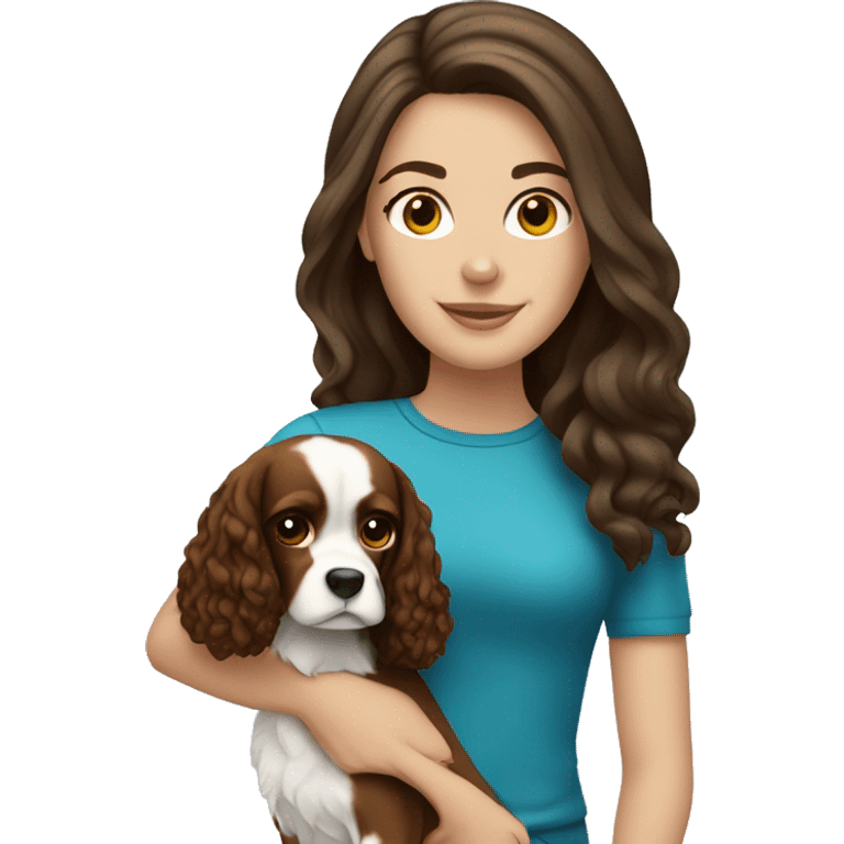 white brunette girl with dog cavalier  emoji