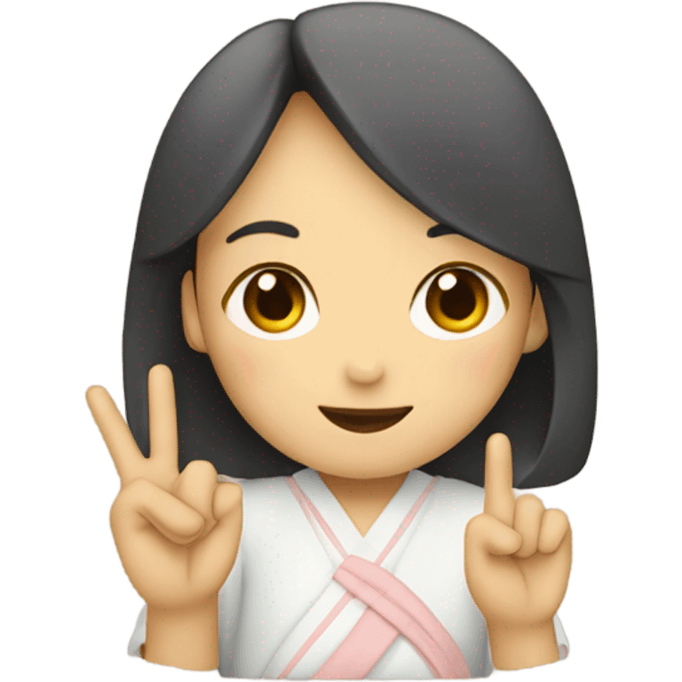 Japanese woman two fingers peace emoji