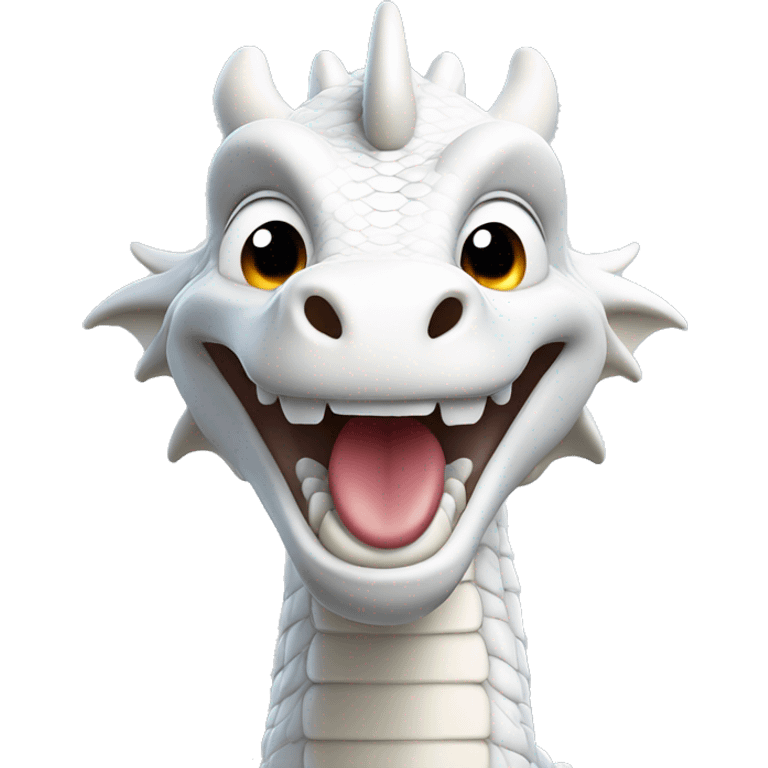 white dragon, apple animoji style, just head, smiling with tongue out emoji