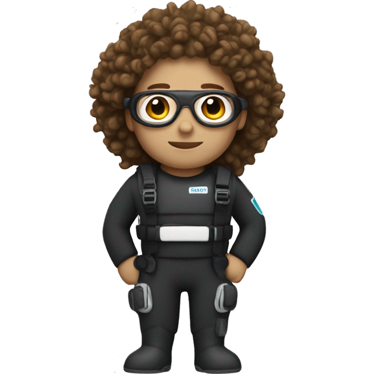 Scuba diver with brown curly hair, white skin tone but slightly tanned emoji