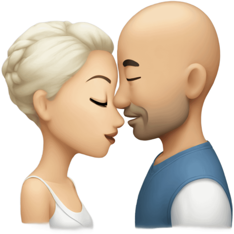 Bald white man kissing Chinese girl emoji