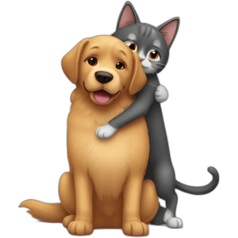 Hug between dog and cat cartoon emoji