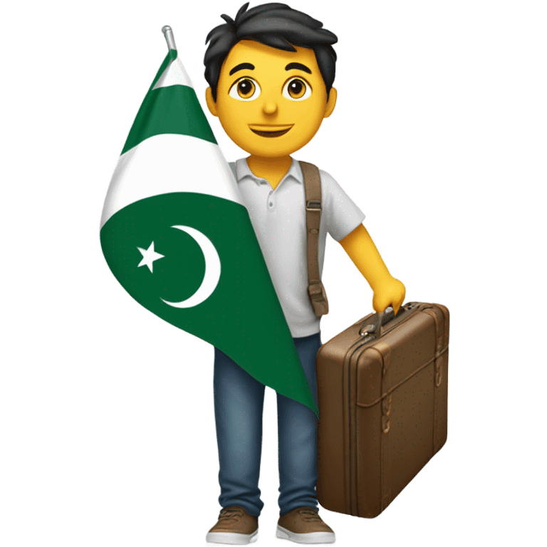 Smiling with tear drop, holding a suitcase and Pakistan flag emoji