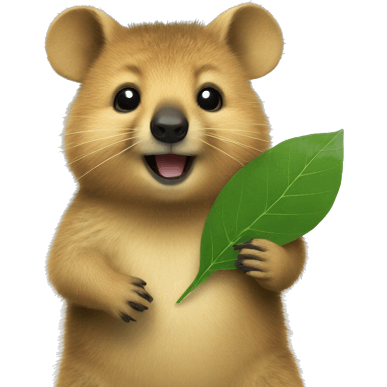 A quokka holding leaf emoji