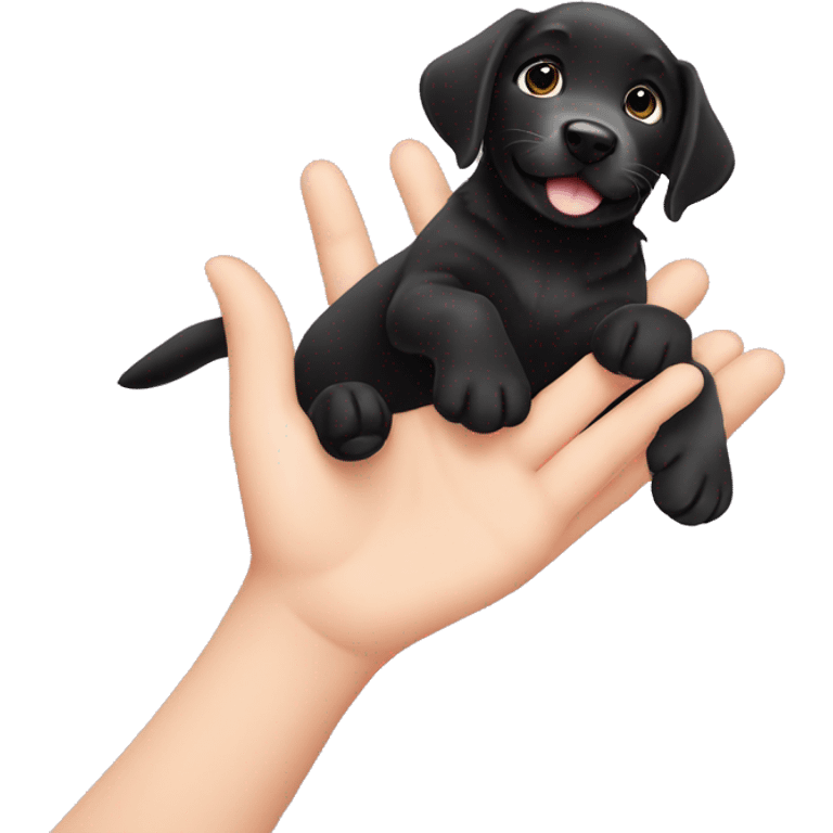 sweet black labrador puppy makes high five emoji