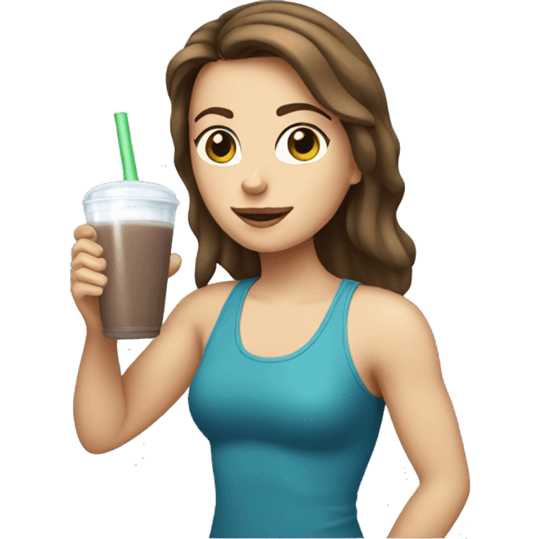 Brown haired white girl drinking protein shake  emoji