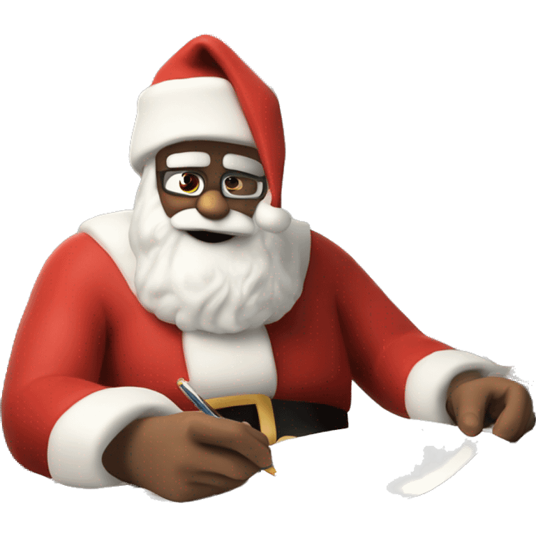 Father Christmas is sitting on a desk, writing something down on a sheet of paper, solving complicated math puzzles  emoji