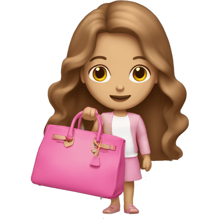 Brown long hair white girl holding a pink birkin bag emoji