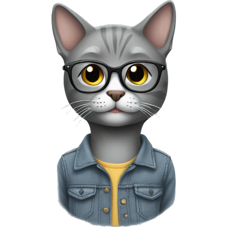 Hipster gray cat emoji