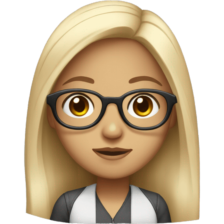 Girls who works as an ai engineer, big eyes, wear glasses, fair and long hairs, face only emoji