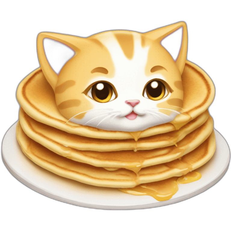 chaton qui se cache dans des pancakes emoji